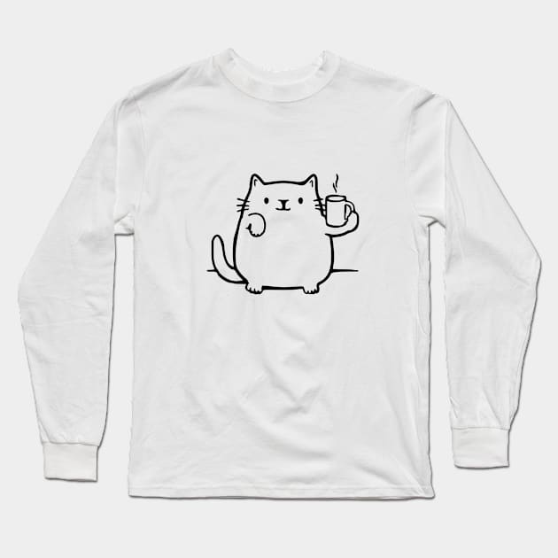 coffee addicted cat or kitten Long Sleeve T-Shirt by Roocolonia